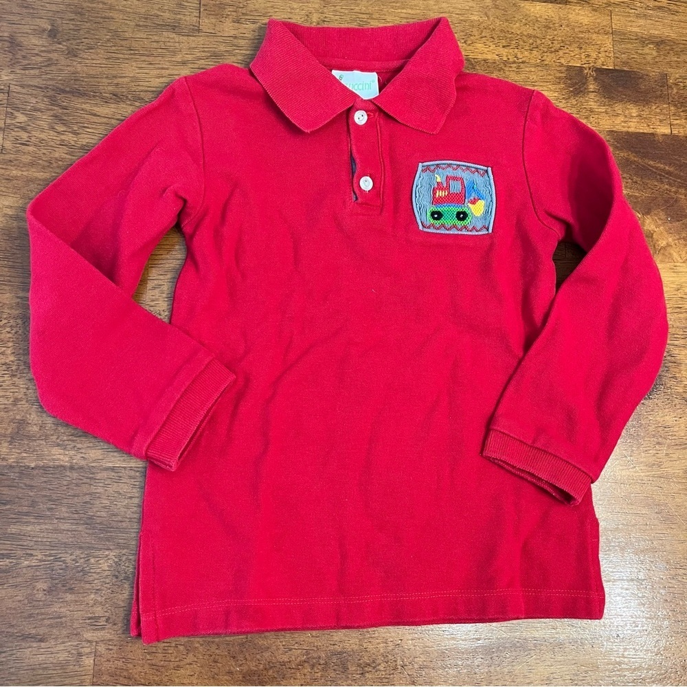 Zuccini Red collared polo smocked excavator size 6X 100% cotton